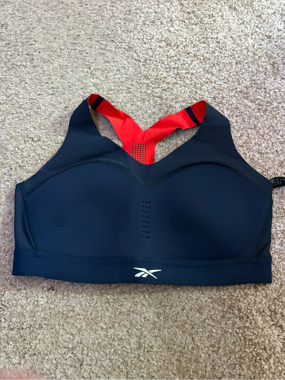 Reebok Women's High Support Sports Bra in Navy with Red Straps